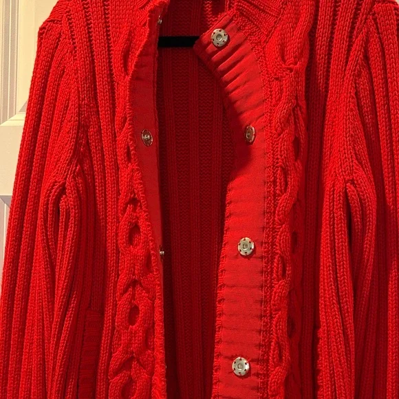 St. John Vibrant Red Cable Knit Cardigan - Picture 5 of 6